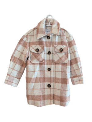 Primark Girls Pink Plaid Shacket Jacket 4-5 Years Button Front Fleece Coat