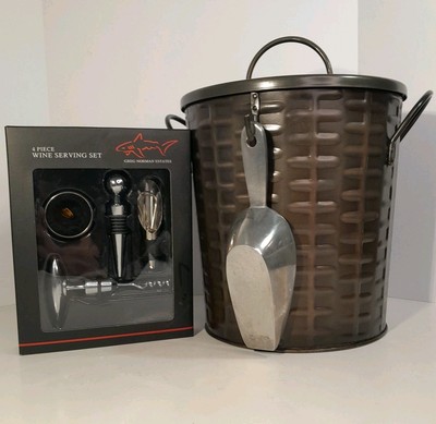 Bar Set Ice Bucket And 4 Piece Wine Tools Brown