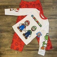 Super Mario Pajama Set Graphic Print Boys Size L 10/12 Boy's Long Sleeve New