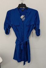 Express Women's Royal Blue Size S Button Down Belted Shirt Dress