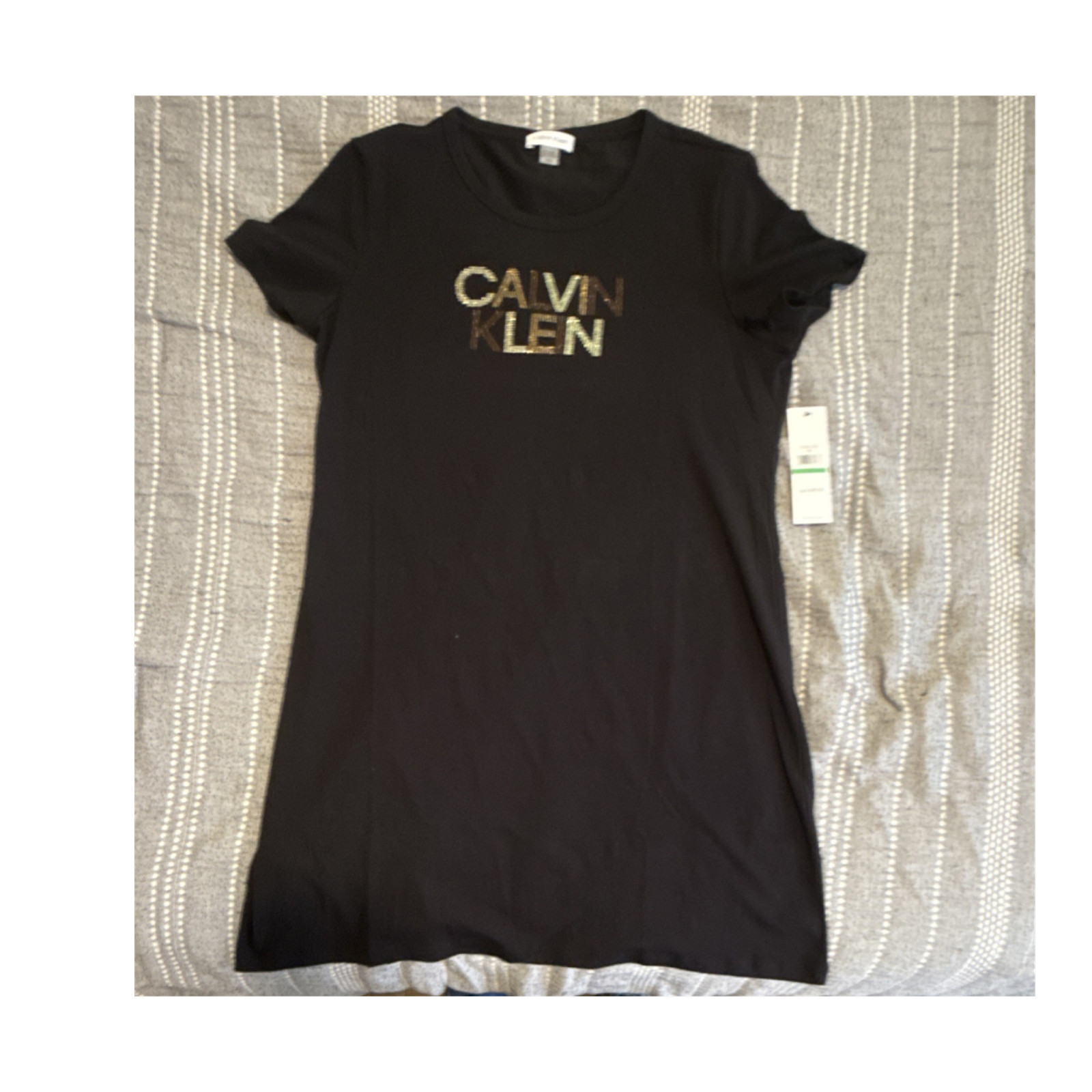 Calvin Klein Black Solid Logo Short Sleeve Crew Neck T-Shirt Dress Size L