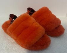 UGG Fluff Yeah Slipper Slingback Slide New Sz 6 Women's Orange Shearling Fuzzy