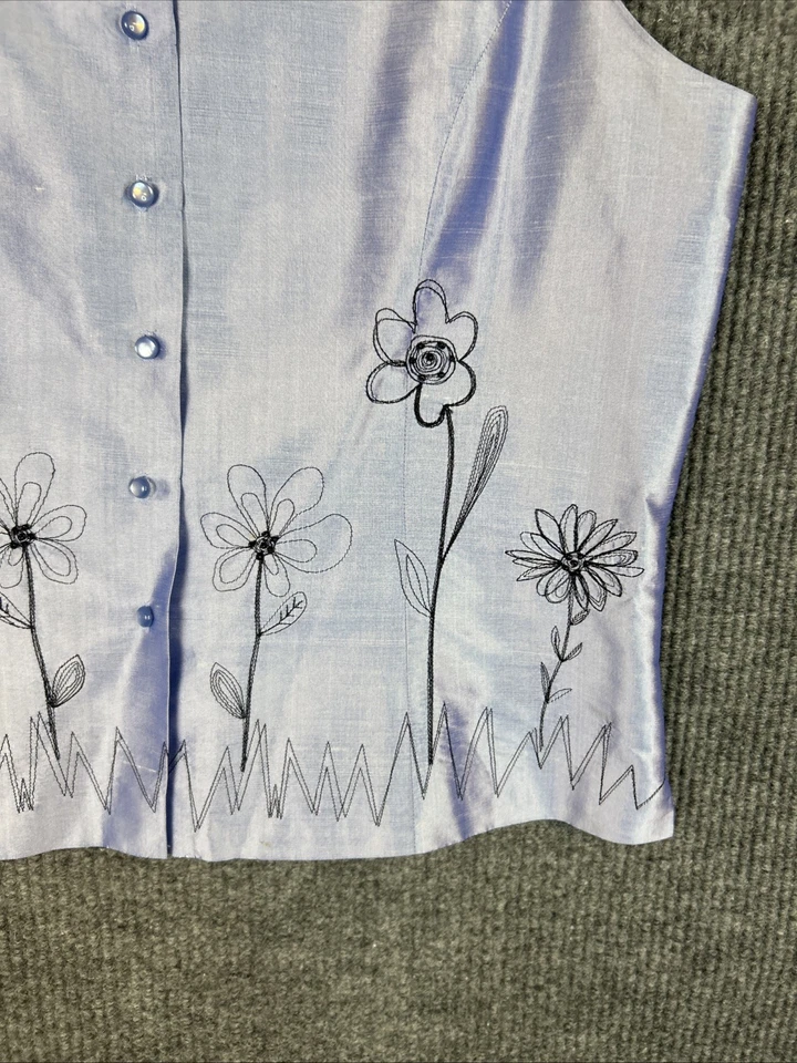 Camisa Silkland para mujer 100 % seda sin mangas con botones delanteros talla XL púrpura bordada Foto 3 de 4