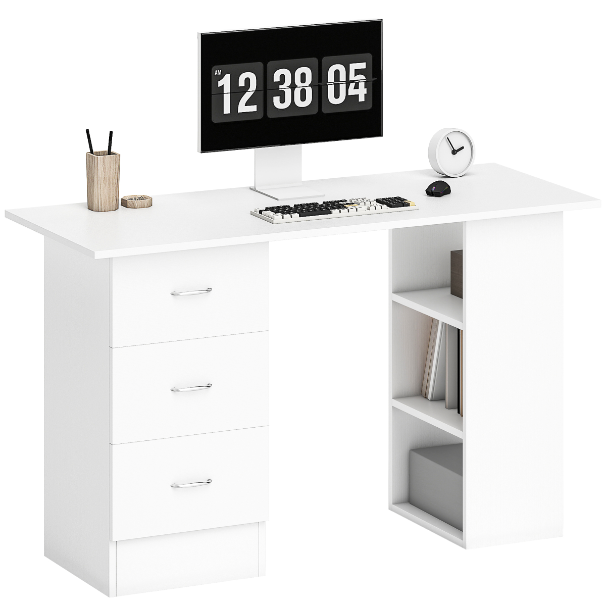 HOMCOM 120cm Computer Desk PC Table Workstation with 3 Shelf & Drawers White