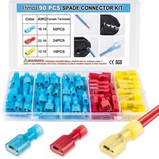 90PCS Female Spade Connector Kit, Nylon Spade Wire Terminal Connectors for 12...