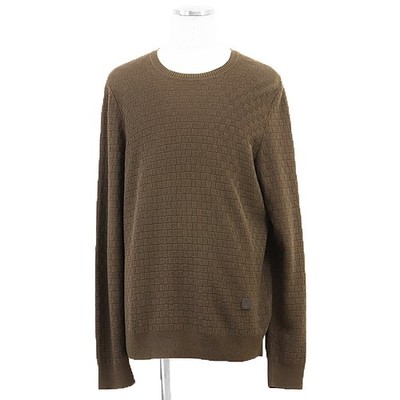 LOUIS VUITTON Knit XL Men Damier Midgauge cotton/wool LV logo Leatherpatch Brown