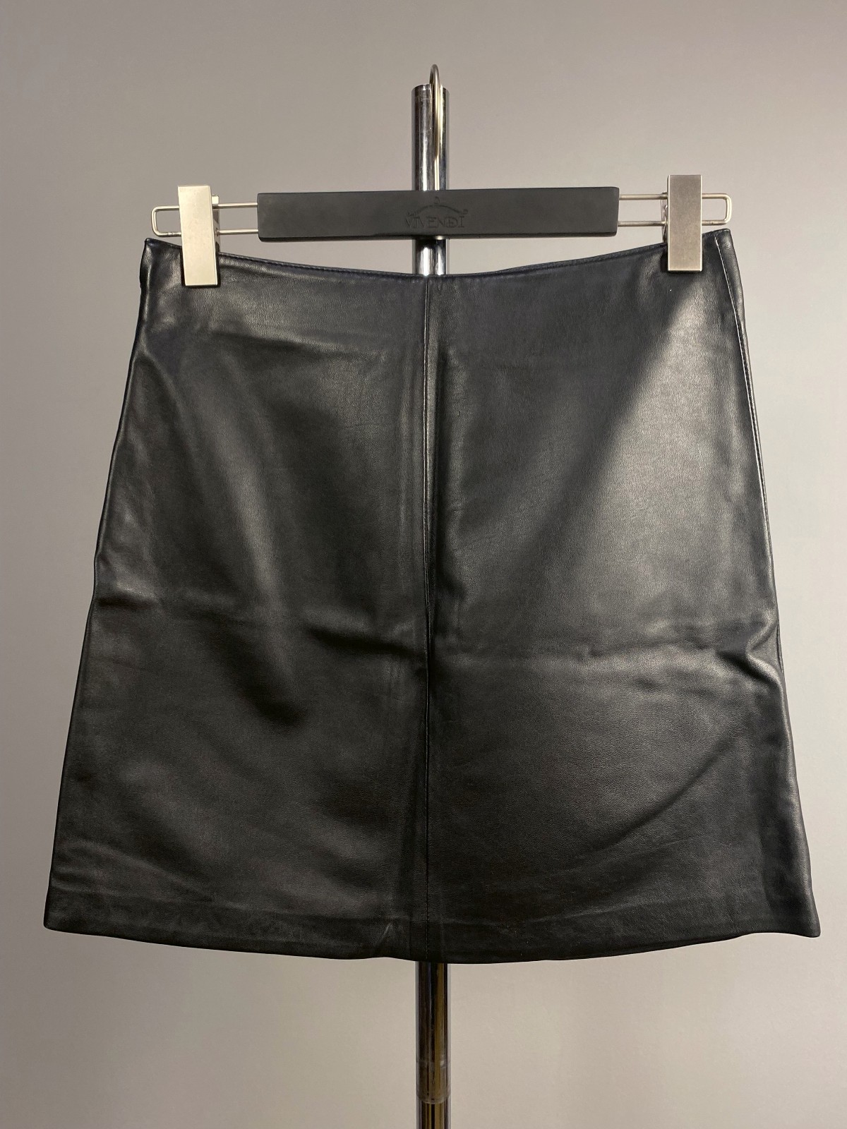 Rare Marks&Spencer Womens Black Leather A Line Tulip Slit Skirt UK 8