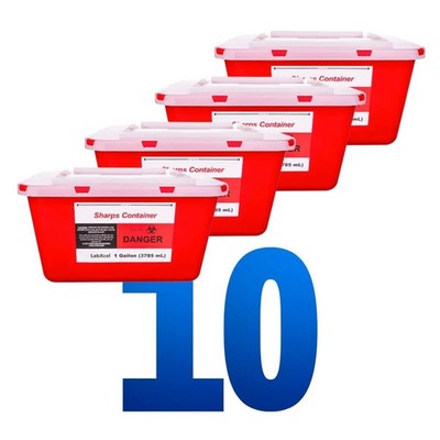 Sharps Container Polypropylene Needle & Syringe 10x Disposal Waste Bin - 1 Gal