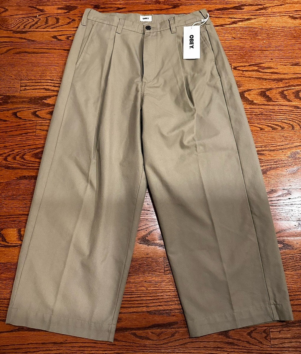 OBEY Oliver Pleated Baggy Pants Mens Size 34 Green Wide Leg