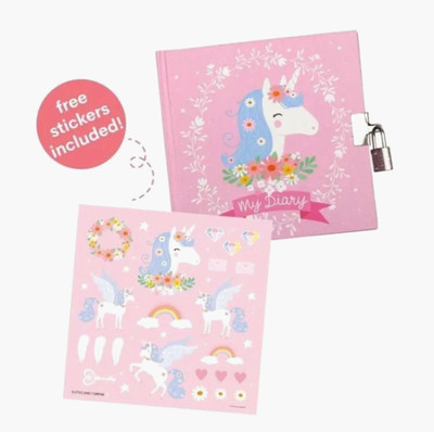 Kids My Secret Tagebuch Einhorn Design Secret Journal Schloss Schlüssel rosa Aufkleber Teens