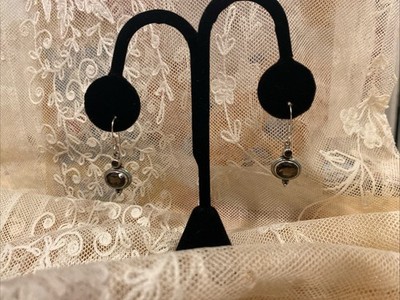 Vintage Artisan Crafted Sterling Silver 1.25  Oval Smoky Quartz Drop Earrings
