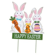 3 Metal Bunny Decorative Garden Stakes for Easter Decor, Grey, Outdoor