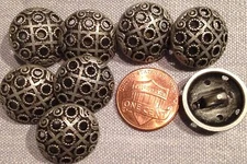 8 Matte Antiqued Silver Tone Metal Pierced Domed Shank Buttons 11/16" 18mm 7999