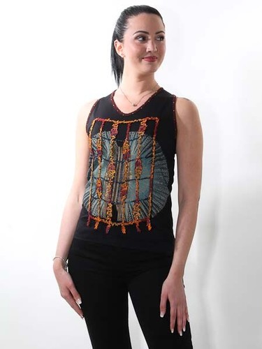 -50% Sexy Top von Save the Queen XL = 42, schwarz bedruckt, Applikationen, NEU - Picture 3 of 7