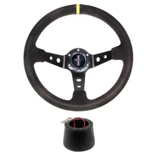 CJ Classics Steering Wheel 14” 6-Bolt Sport Suede Kit With Black Running Hors...