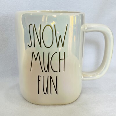 RAE DUNN Mug SNOW MUCH FUN White Coffee Cup Winter Christmas Holiday NEW
