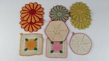9 Vintage  Crochet Pot Holders Trivet Round Square