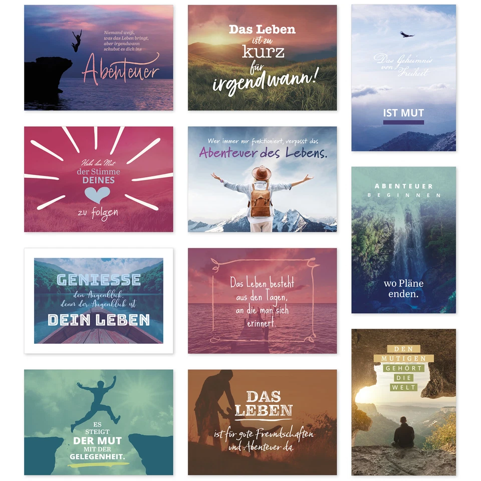 30 Postkarten Abenteuer Mut Reisen Motivation mit Umschlägen A6 Sprüche Set - Bild 2 von 4