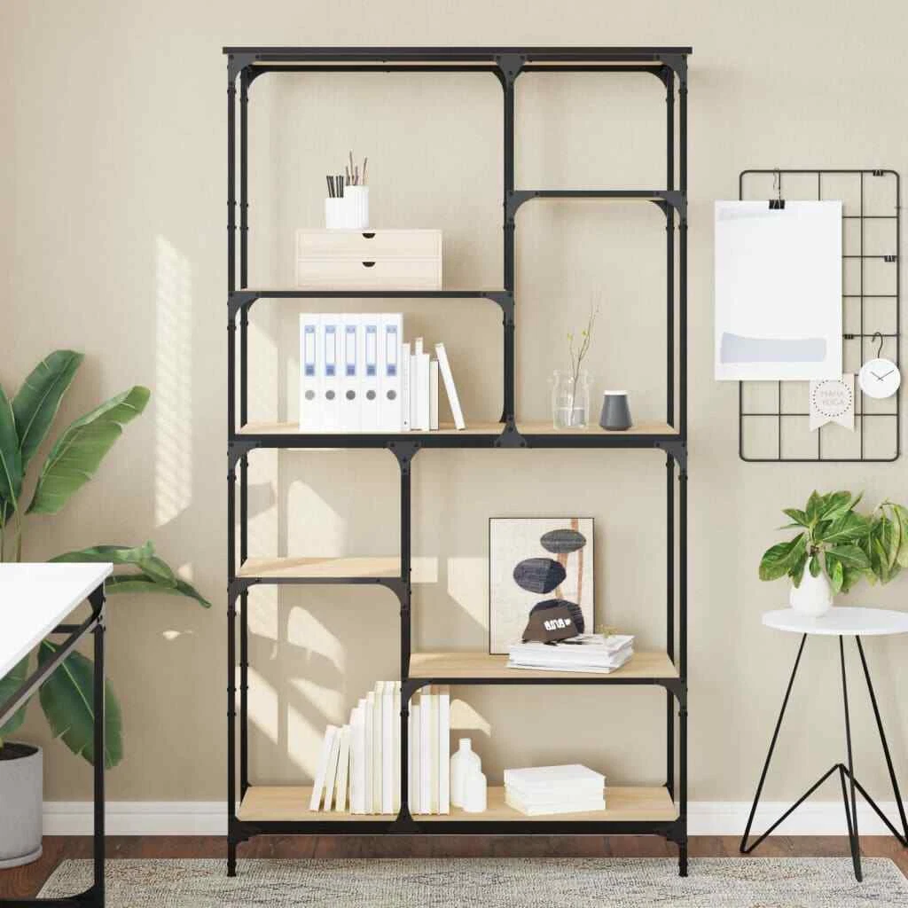 Bookshelf Sonoma Oak 99x35.5x176 cm Engineered Wood and Steel vidaXL