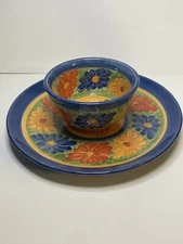 Ambiance Daisy Nanette Vacher Terracotta Clay Floral Serving Tray Plate And Bowl