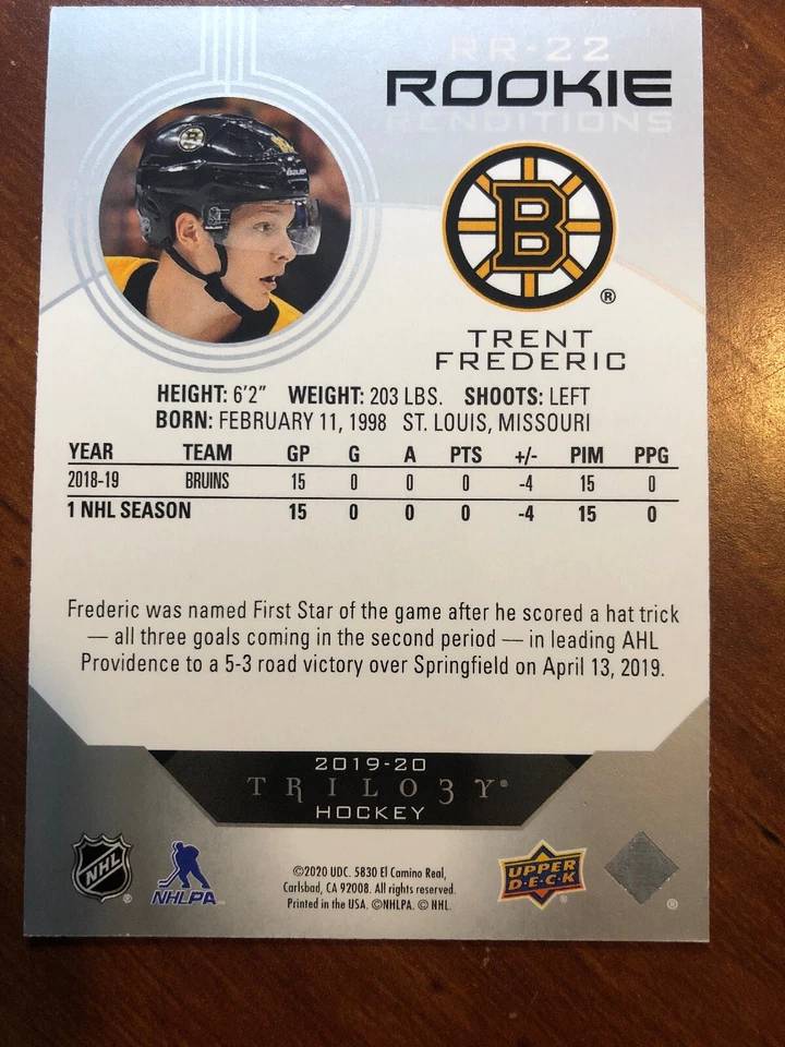 19-20 UD Trilogy Rookie Renditions RR-22 Tent Frederick - Image 2 of 2