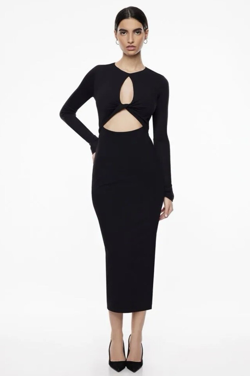 dynamite black dress Plunging Halter Maxi soft fabric with a smooth Kerina Flared Ponte Mini Dress