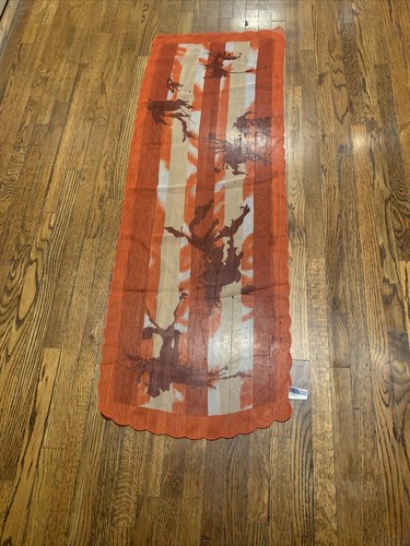 VINTAGE HALBTRANSPARENTER POLYESTER ABSTRAKTER DRUCK SCHAL GEWELLTER RAND JAPAN 15" X 42" - Bild 3 von 10