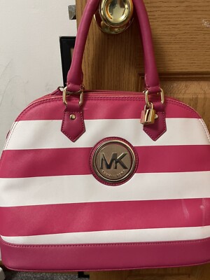 Michael Kors White Pink Leather Medium Satchel Bag Tote