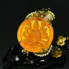 Real Natural High Ice yellow Jade Jadeite amulet  Pendant&amp;Necklace千手观音