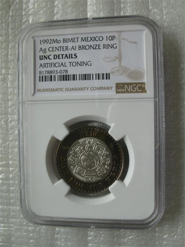 Mexico 1992 10 Pesos Silver-Al Bronze Ring UNC Coin NGC UNC