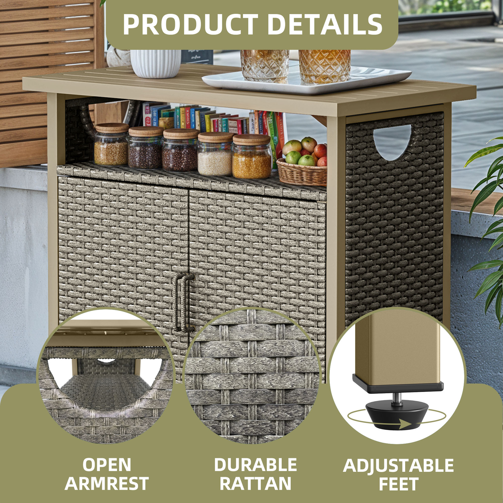 Weather Storage Box All-Weather Storage Box Cabinet Sideboard with 2 Door Shelf Top Rattan ...