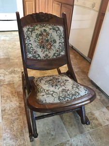 Antique Victorian Wood Folding Rocking Chair With Beautiful Tapestry Ebay