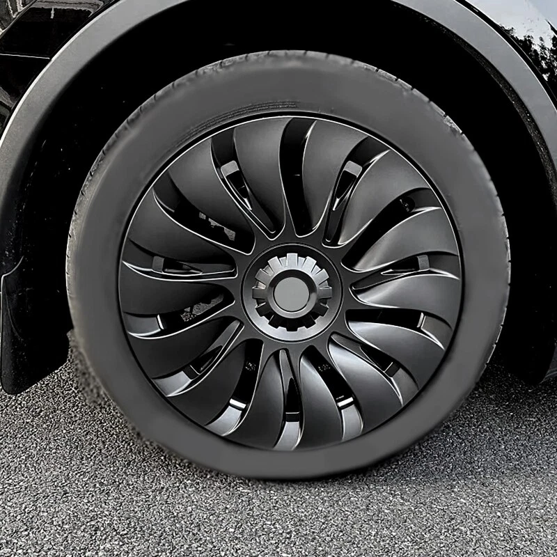 4X 19" Wheel Trim Hub Cover Replacement For Tesla Model Y 2018-2023 Matte Black - Image 2 of 4