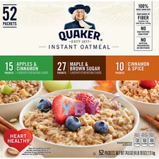 Quaker Oats Instant Oatmeal Variety Pack, 52-count 74.6 oz