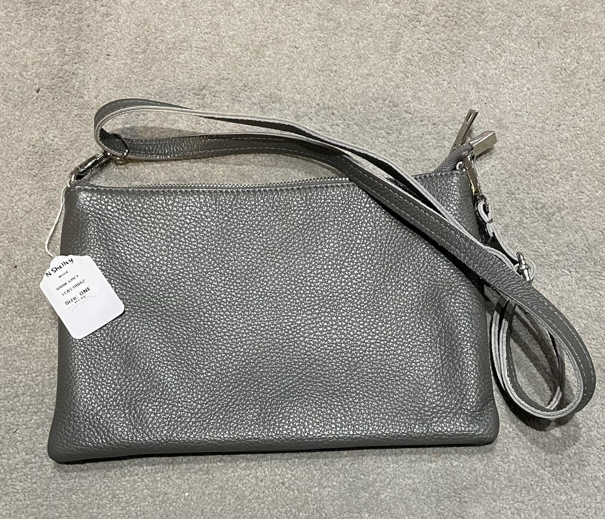 BORSE IN PELLE -GREY-MEDIUM SIZE-QUALITY PEBBLED LEATHER CROSSBODY
