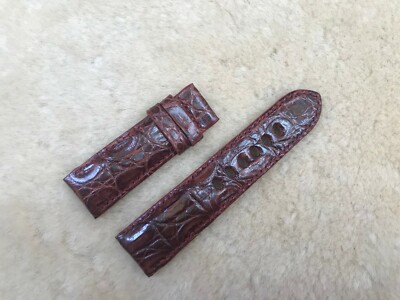 24mm/22mm Brown Alligator Crocodile Embossed Leather Watch Strap Band
