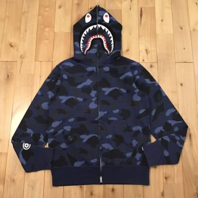 BAPE Shark full zip hoodie blue camo A Bathing Ape Size M | eBay