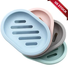  Soap Dishes Holder Self Drain Container Case Bath Shower Basket Storage Box