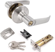 Silver Security Door Lock Set with Adjustable Latch and Privacy Handle, Bedroom