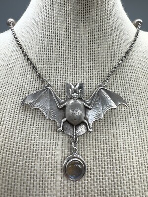 Vintage Rare Vincent Simone 925 Silver Bat Pendant Beaded Chain 20  Necklace