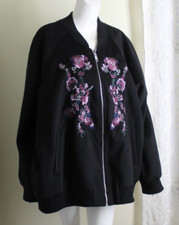 New Roman's Sz 26/28 2x 3x Black Floral Embroidered Bomber Zip-up Jacket Blazer