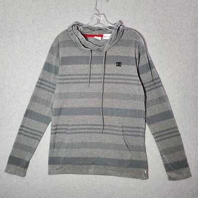 DC Shoes Boys Sweatshirt M Gray Striped Hoodie Logo Pockets Skate Streetwear