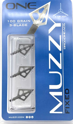 TWO Muzzy One 100 Grain  3-Blade Fixed Broadheads 1-1/8'' Cut 3 Packs FREE SHIP!