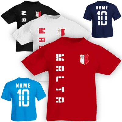 Kinder T-Shirt Trikot Malta inkl. Name & Nummer S M L XL XXL Fussball Team Natio