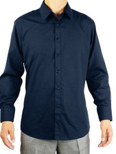 Giovanni Men's Navy Convertible Cuff Dress Shirt