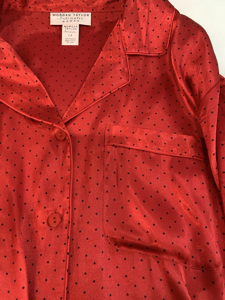 Morgan Taylor Intimates 1X Preciosa Camisa Roja para Dormir con Botones 100% Poliéster Foto 3 de 4