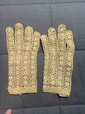 LADIES VINTAGE GLOVES KHAKI CROCHET EMBROIDERED MADE IN FRANCE HEGA M  SHAW