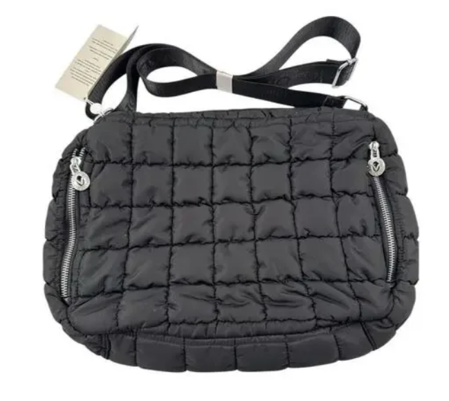 Valentino Orlandi Black Quilted Puffer Tote Bag with Branded Strap