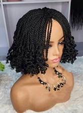 Short Bob Senegal Braided Wigs with Curly End Black Kinky Twist Braids Wigs USA