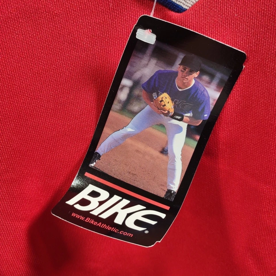 复古自行车运动棒球球衣衬衫男式 XXL 红色/蓝色 90 年代全新无标签 BLANK — 第 3/4 张图片